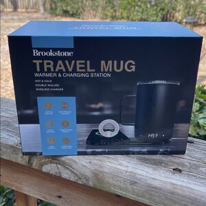 Brookstone Travel Mug with Warmer and Wireless Charging Station-new